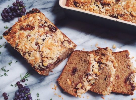 Banana Bread w/ Strawberry Macadamia Nut Crumble